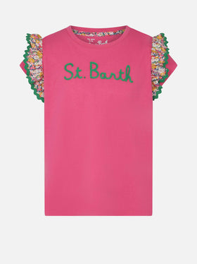 Girl cotton t-shirt with flounce and embroidery - MC2 Saint Barth