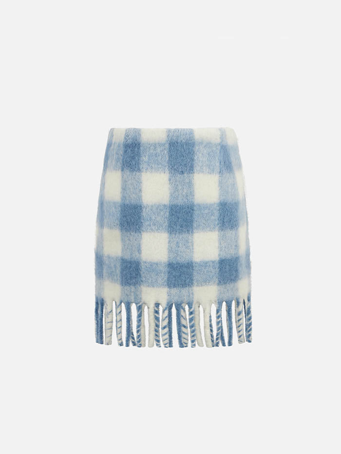 Girl fringed wooly skirt with check print - MC2 Saint Barth