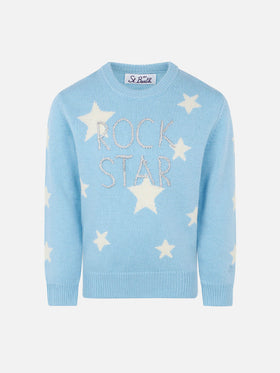 Girl sweater with stars print and Rock Star embroidery - MC2 Saint Barth