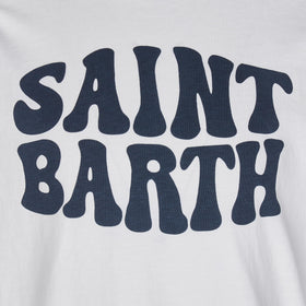 Kid white cotton t-shirt with blue groovy Saint Barth print - MC2 Saint Barth