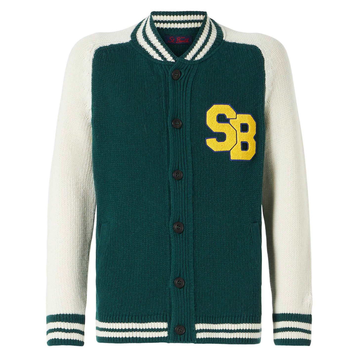 Green knit bomber college style Benjamin