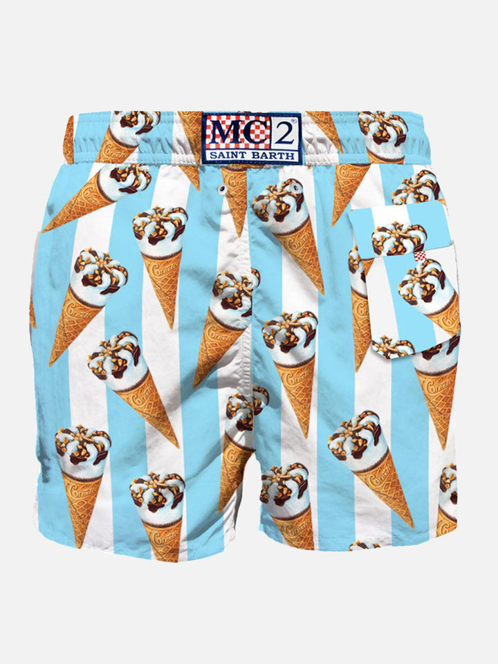 Man classic swim shorts with Cornetto print | ALGIDA® SPECIAL EDITION - MC2 Saint Barth