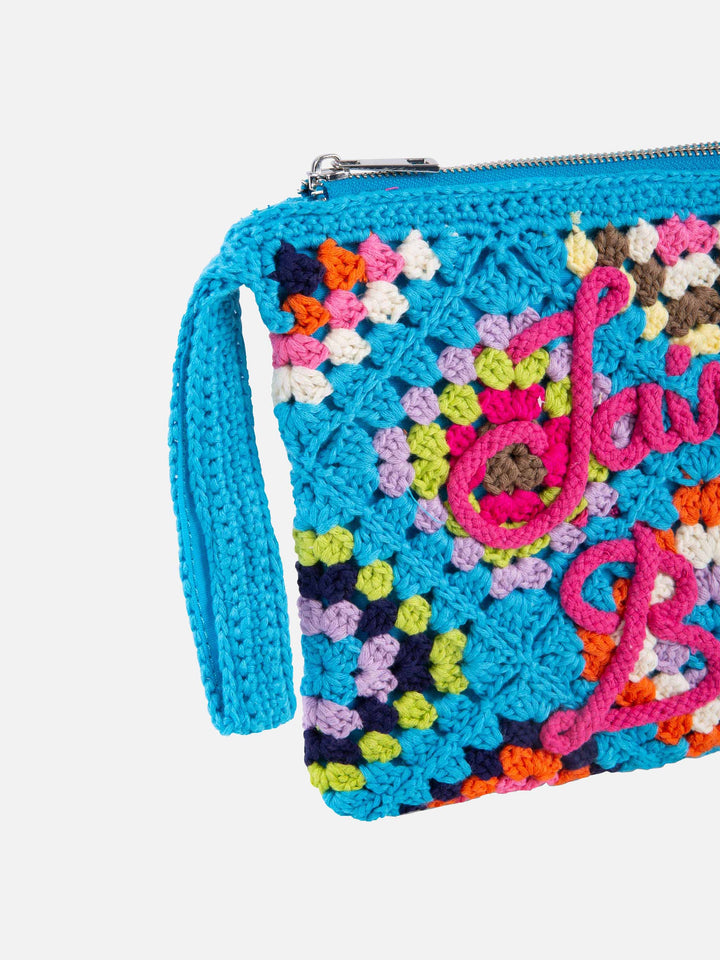 Parisienne light blue crochet pouch bag with Saint Barth embroidery - MC2 Saint Barth
