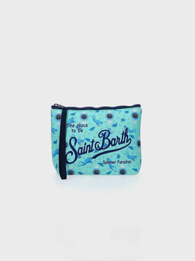 Pochette Aline in scuba con stampa orologi e sub