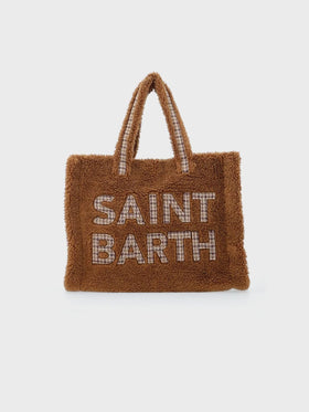 Borsa morbida in peluche marrone con logo a scacchi Saint Barth