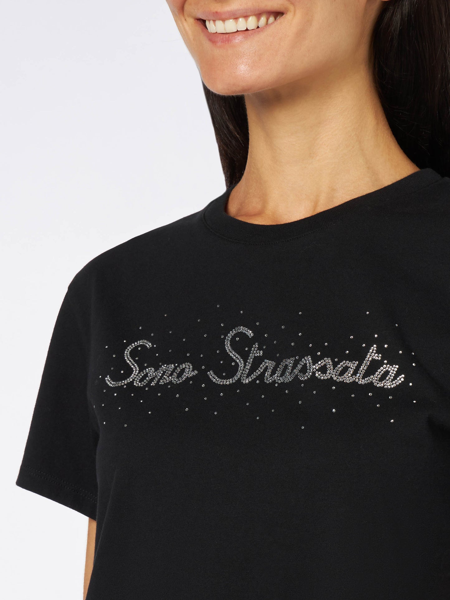 Woman heavy cotton t-shirt with Sono Strassata rhinestones print - MC2 Saint Barth