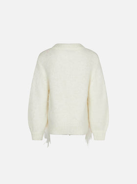 Girl brushed white crewneck sweater with embroidery - MC2 Saint Barth