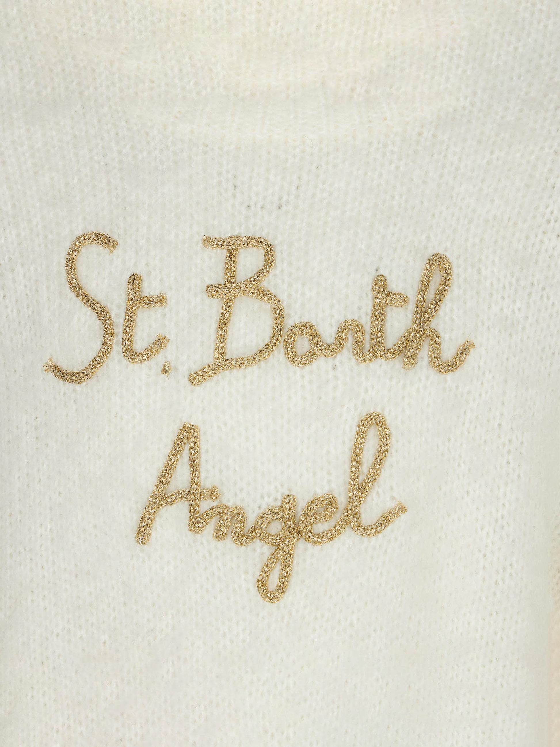 Girl brushed white crewneck sweater with embroidery - MC2 Saint Barth