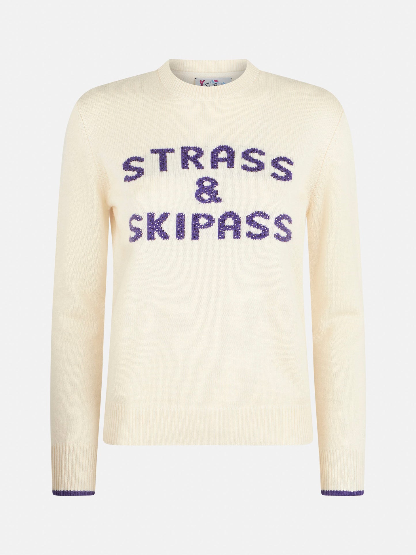 Maglia da donna girocollo bianca con stampa Strass & Skipass
