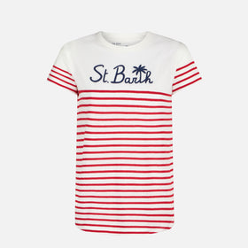 Red striped cotton t-shirt with St. Barth embroidery - MC2 Saint Barth