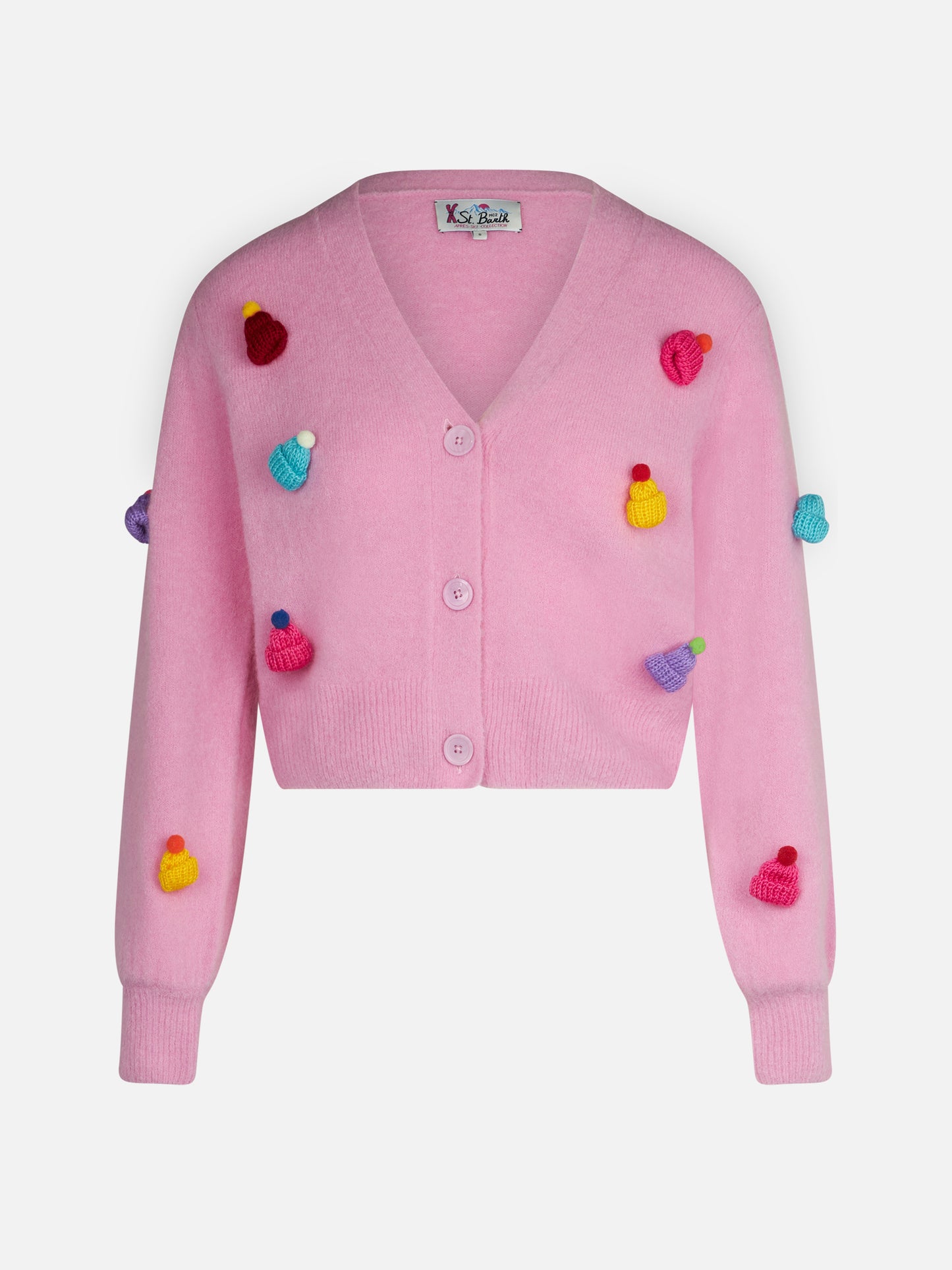 Woman brushed cropped cardigan with puff sleeves