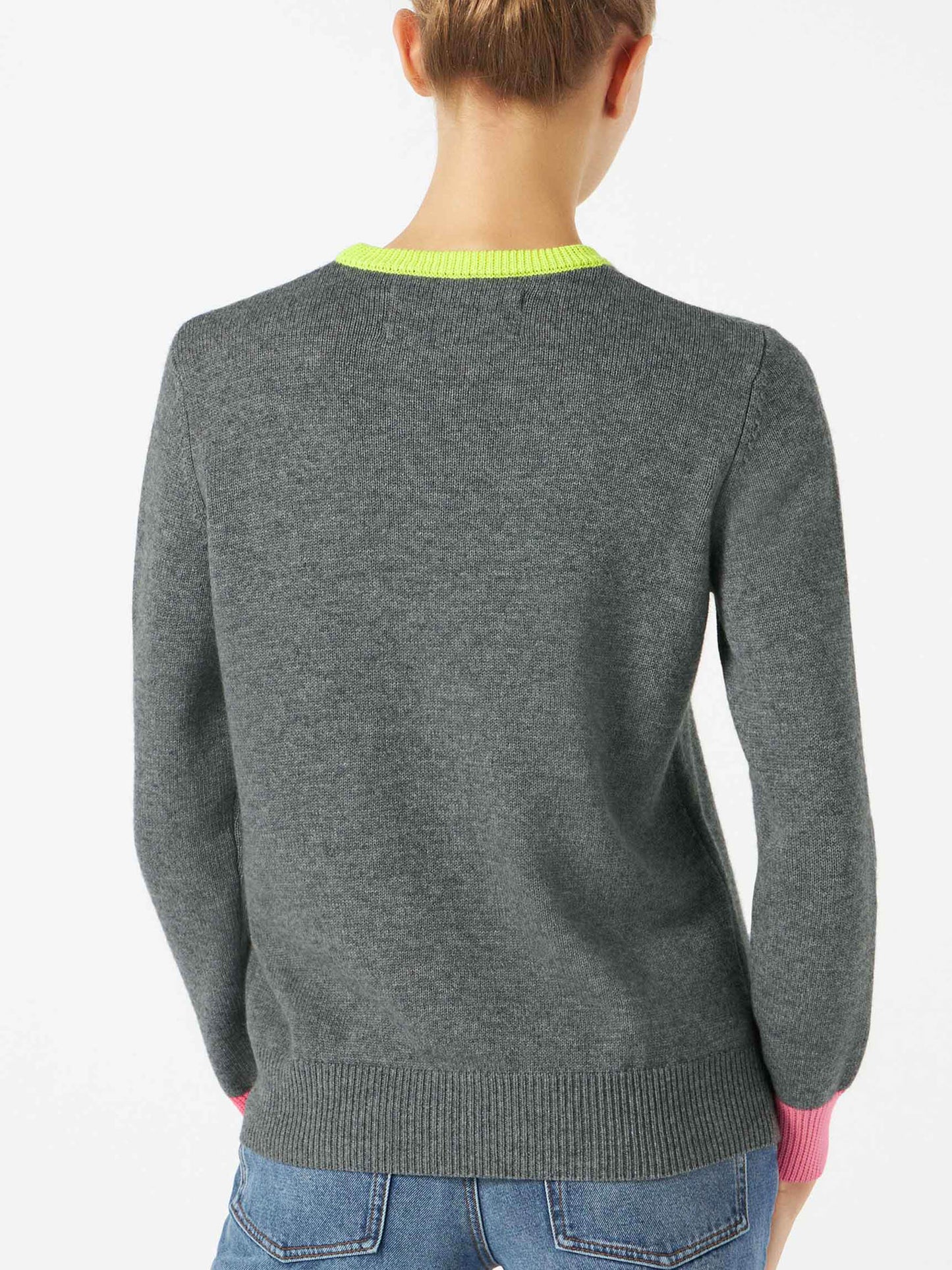 Woman grey sweater GIRL PWR fluo embroidery and fluo details - MC2 Saint Barth