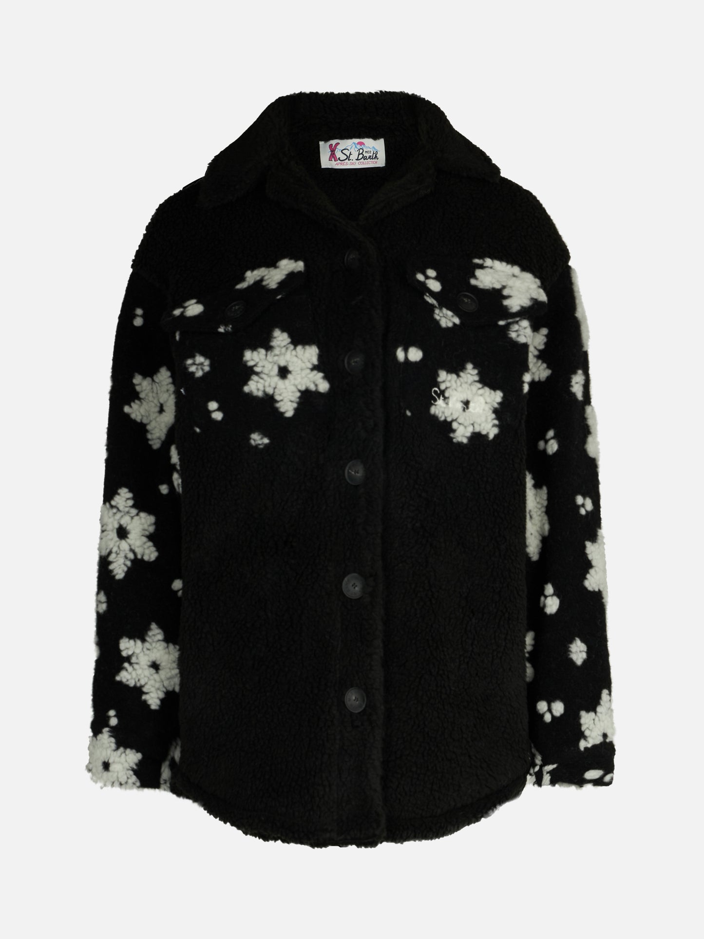 Woman sherpa overshirt with snow flakes print - MC2 Saint Barth