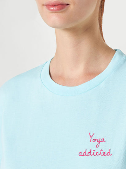 Woman cotton t-shirt with "yoga addicted" embroidered writing - MC2 Saint Barth