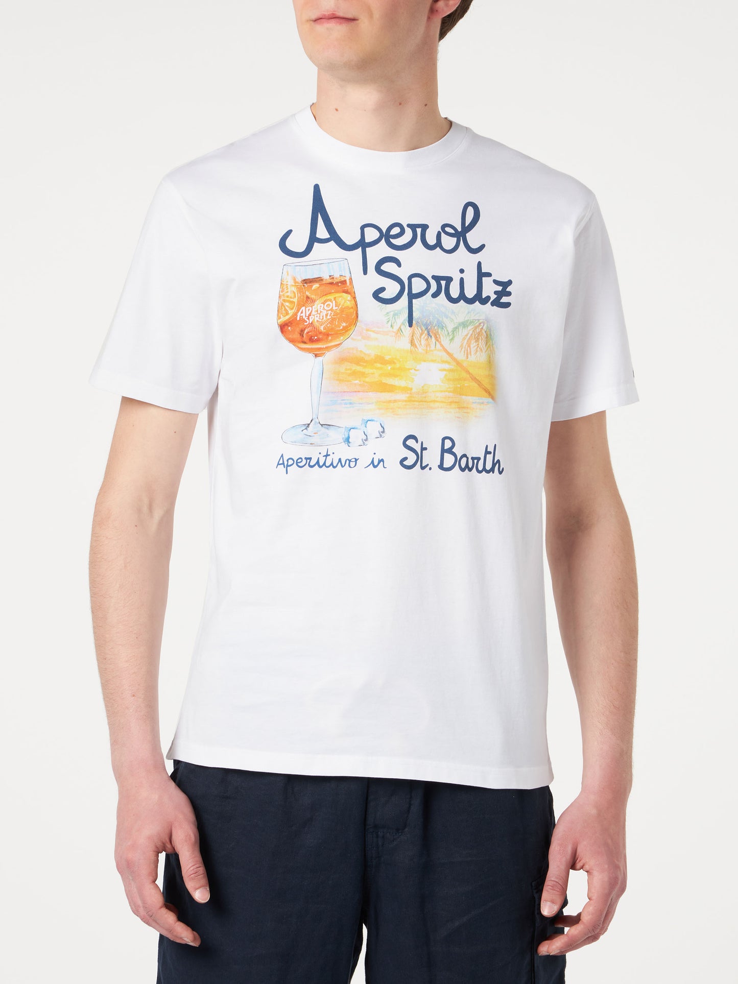 Man cotton t-shirt with Aperol Spritz Venice print | APEROL SPECIAL EDITION - MC2 Saint Barth