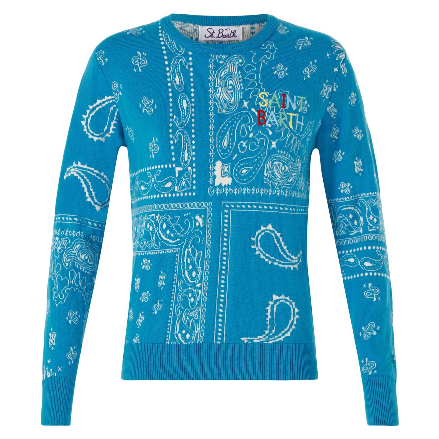 Woman sweater with bandanna print and Saint Barth embroidery - MC2 Saint Barth