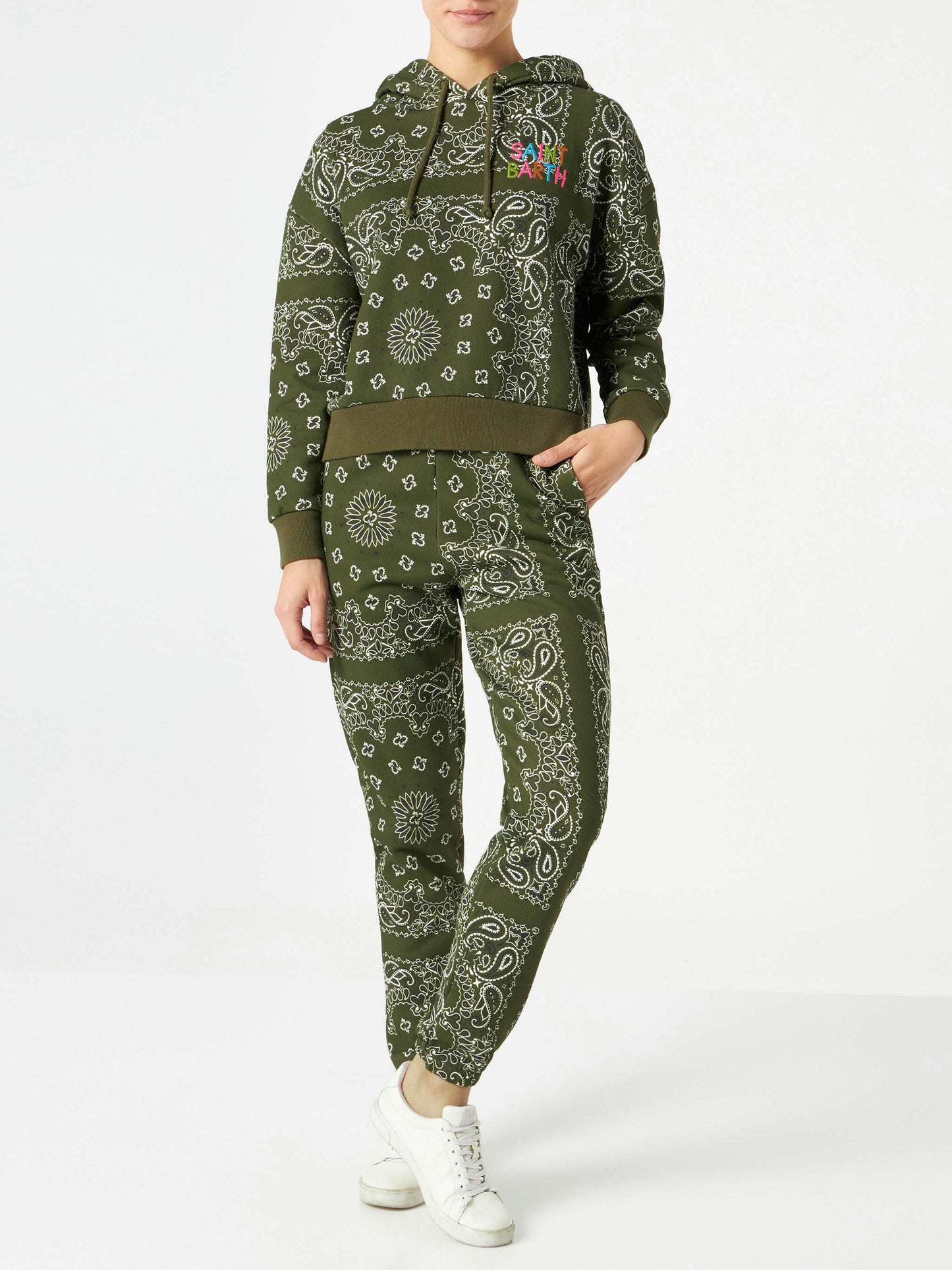 Woman fleece pants with green bandanna print - MC2 Saint Barth
