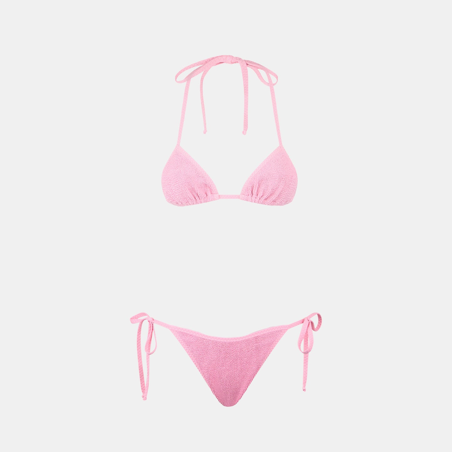 Bikini Leah Marielle triangolo in tessuto crinkle rosa con piping