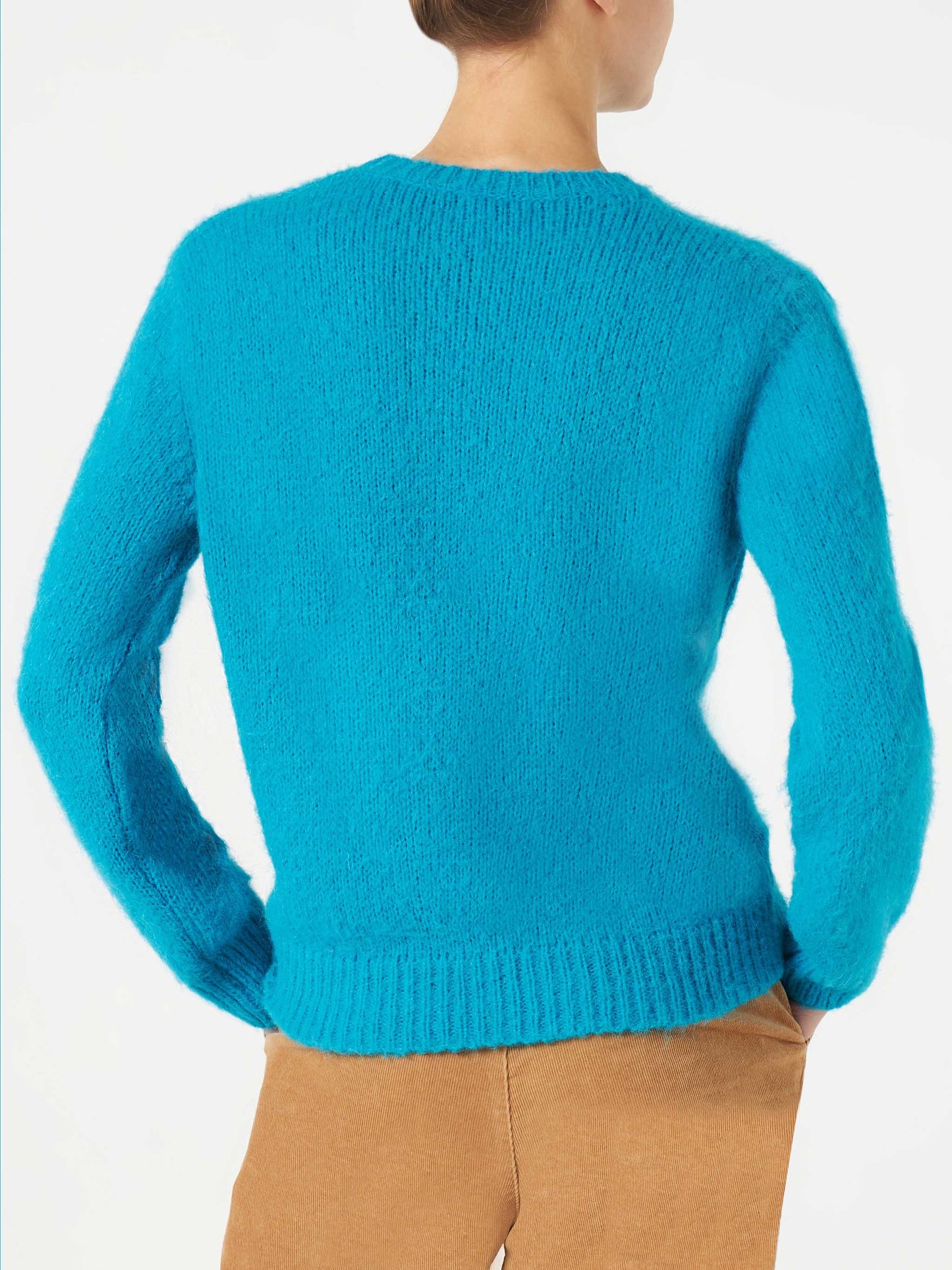 Woman light blue brushed sweater with embroidery - MC2 Saint Barth