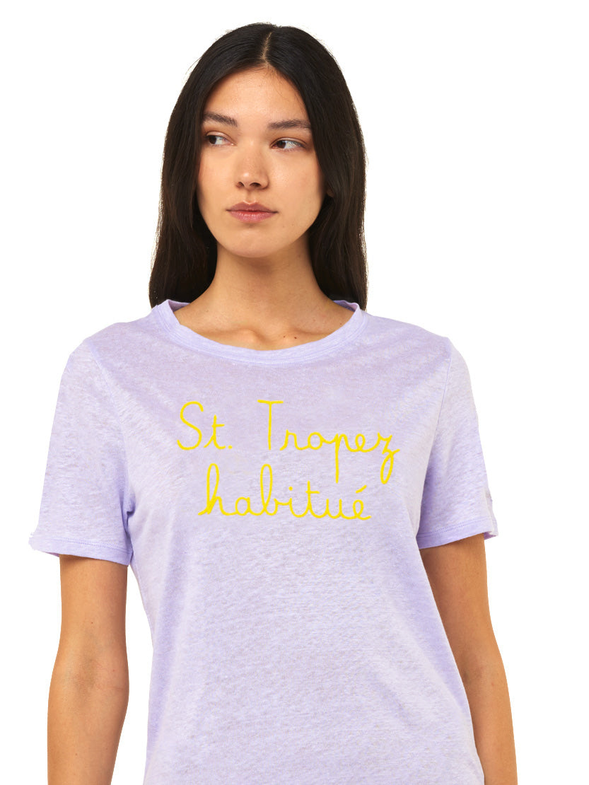 T-shirt in lino con ricamo St. Tropez Habituè