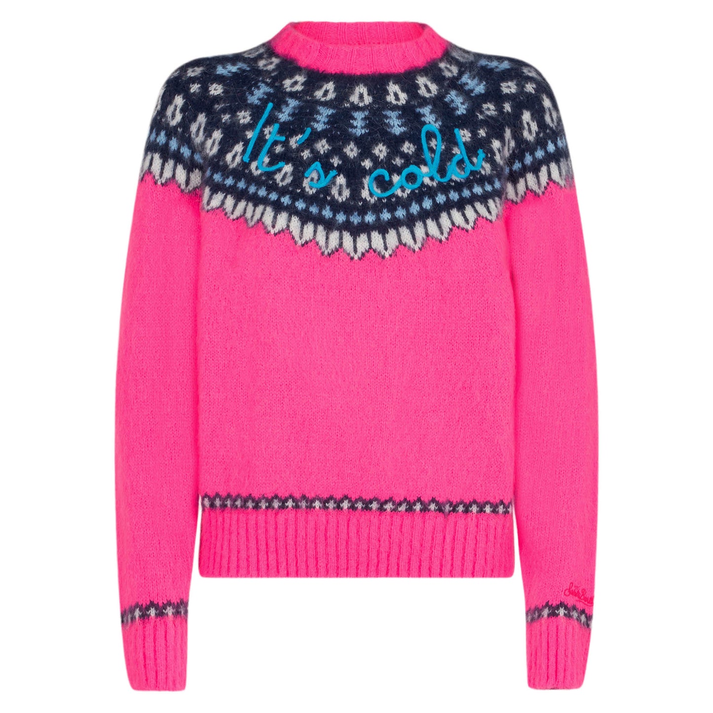 Woman fluo pink crewneck nordic jacquard sweater - MC2 Saint Barth