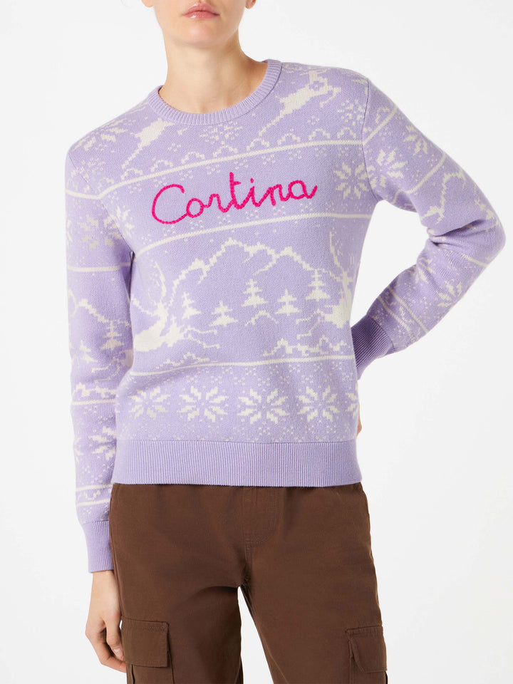 Woman sweater with Norwegian print and Cortina embroidery - MC2 Saint Barth