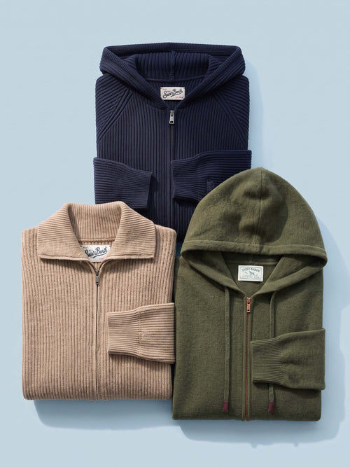 Men's Solid Color Full Zip Knits