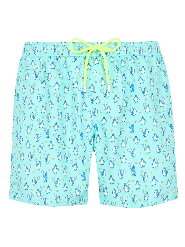 Man lightweight fabric swim-shorts Lighting Micro Fantasy with penguins print - MC2 Saint Barth