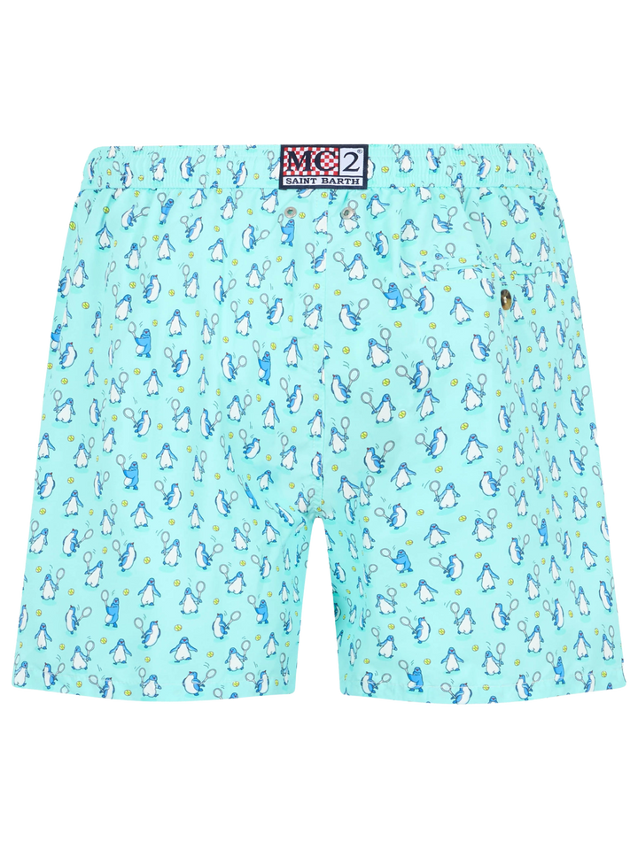 Man lightweight fabric swim-shorts Lighting Micro Fantasy with penguins print - MC2 Saint Barth