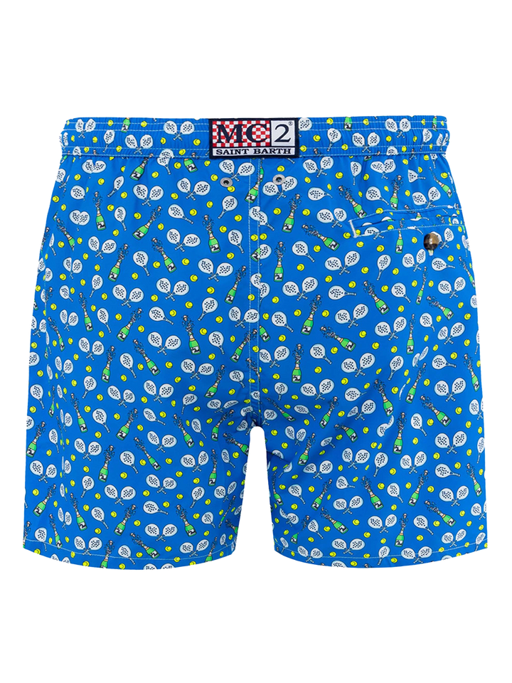 Man lightweight fabric swim-shorts Lighting Micro Fantasy with padel winner print - MC2 Saint Barth