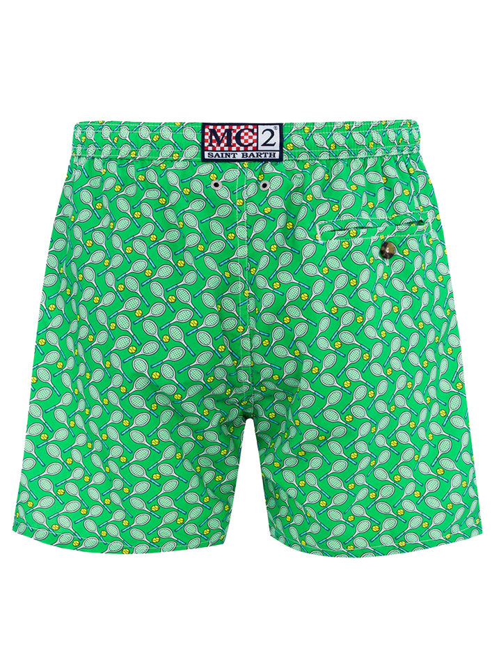Man lightweight fabric swim-shorts Lighting Micro Fantasy with tennis print - MC2 Saint Barth