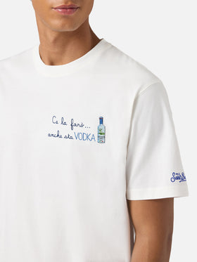 T-shirt Arnott in cotone bianco con ricamo Ce la farò anche sta Vodka