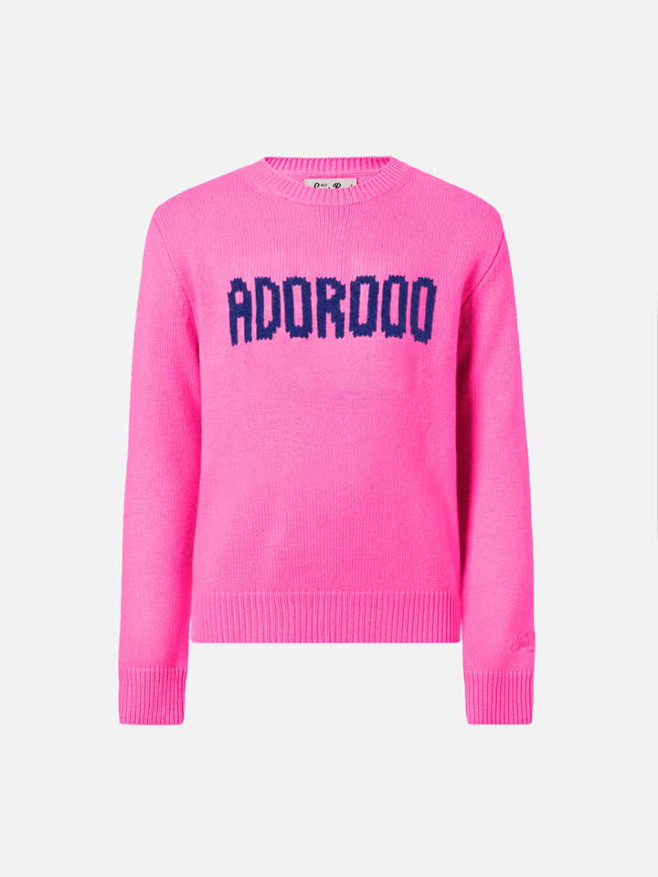 Fluo pink crewneck Princess Soft with  Adoro jacquard