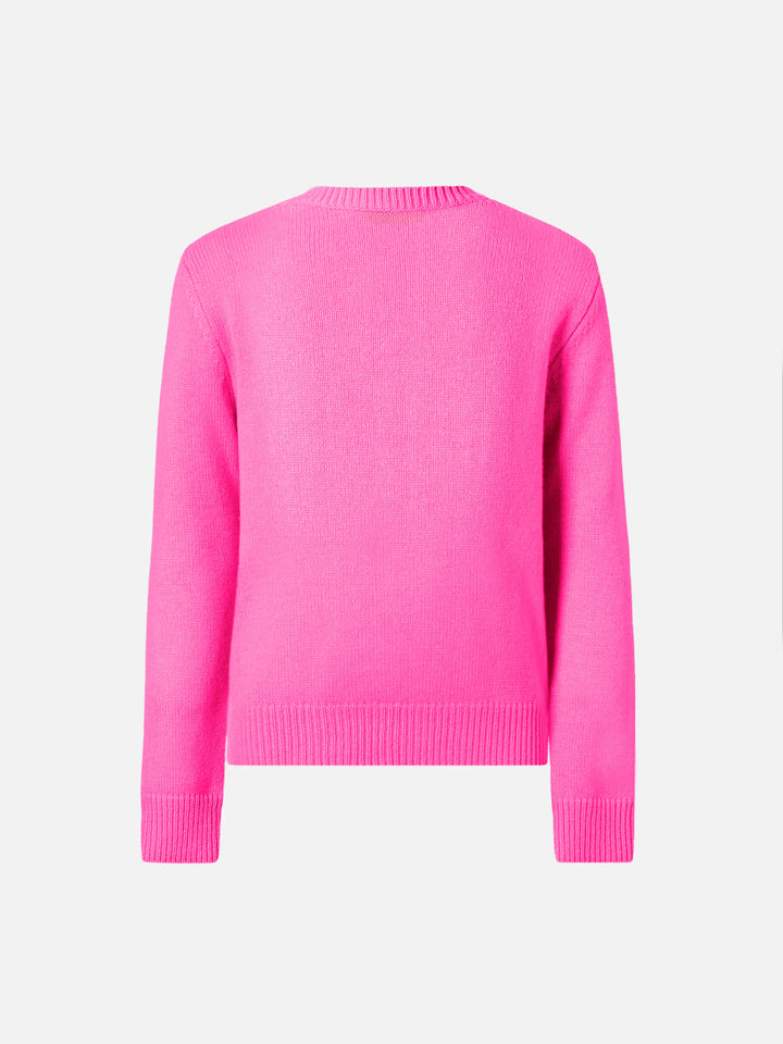 Fluo pink crewneck Princess Soft with  Adoro jacquard