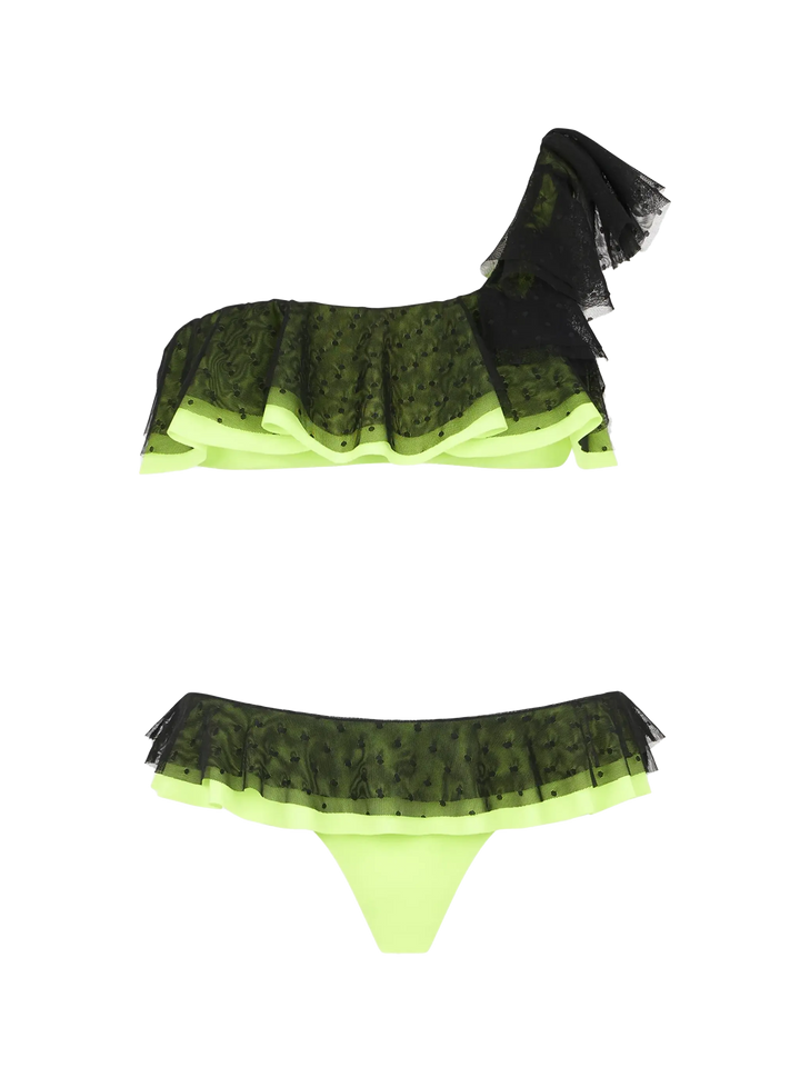 One Shoulder bikini with black tulle - MC2 Saint Barth