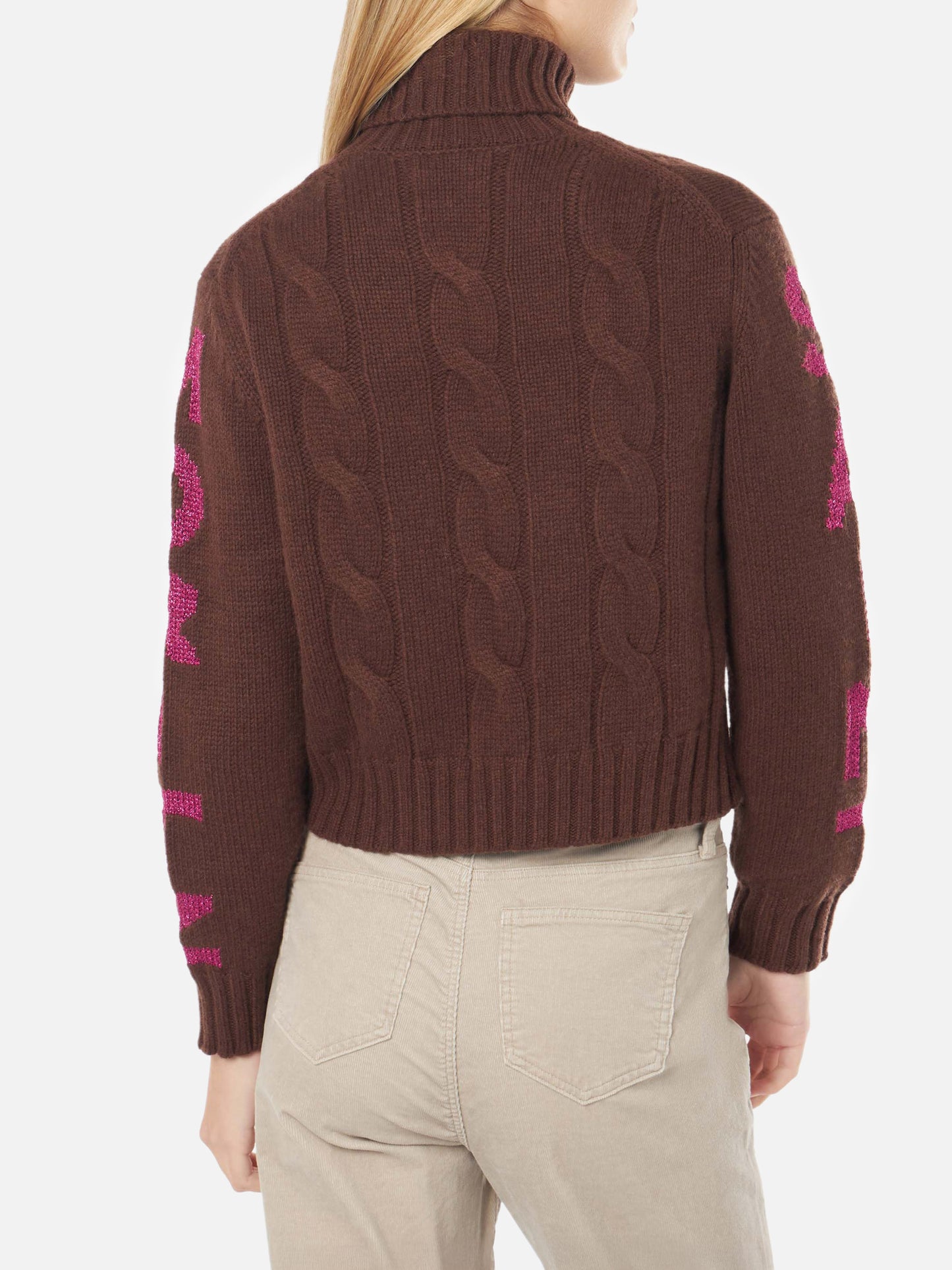 Rollkragenpullover für Damen mit Zopfmuster und Saint Moritz-Jacquard