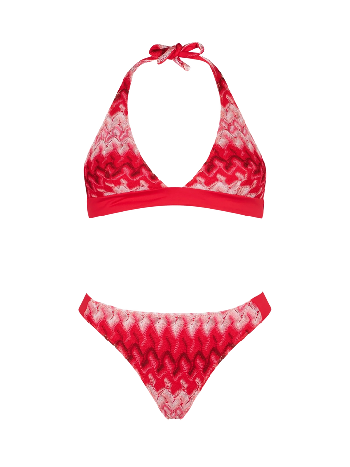 Mehrfarbiger roter Chevron-Strick-Triangel-Bikini