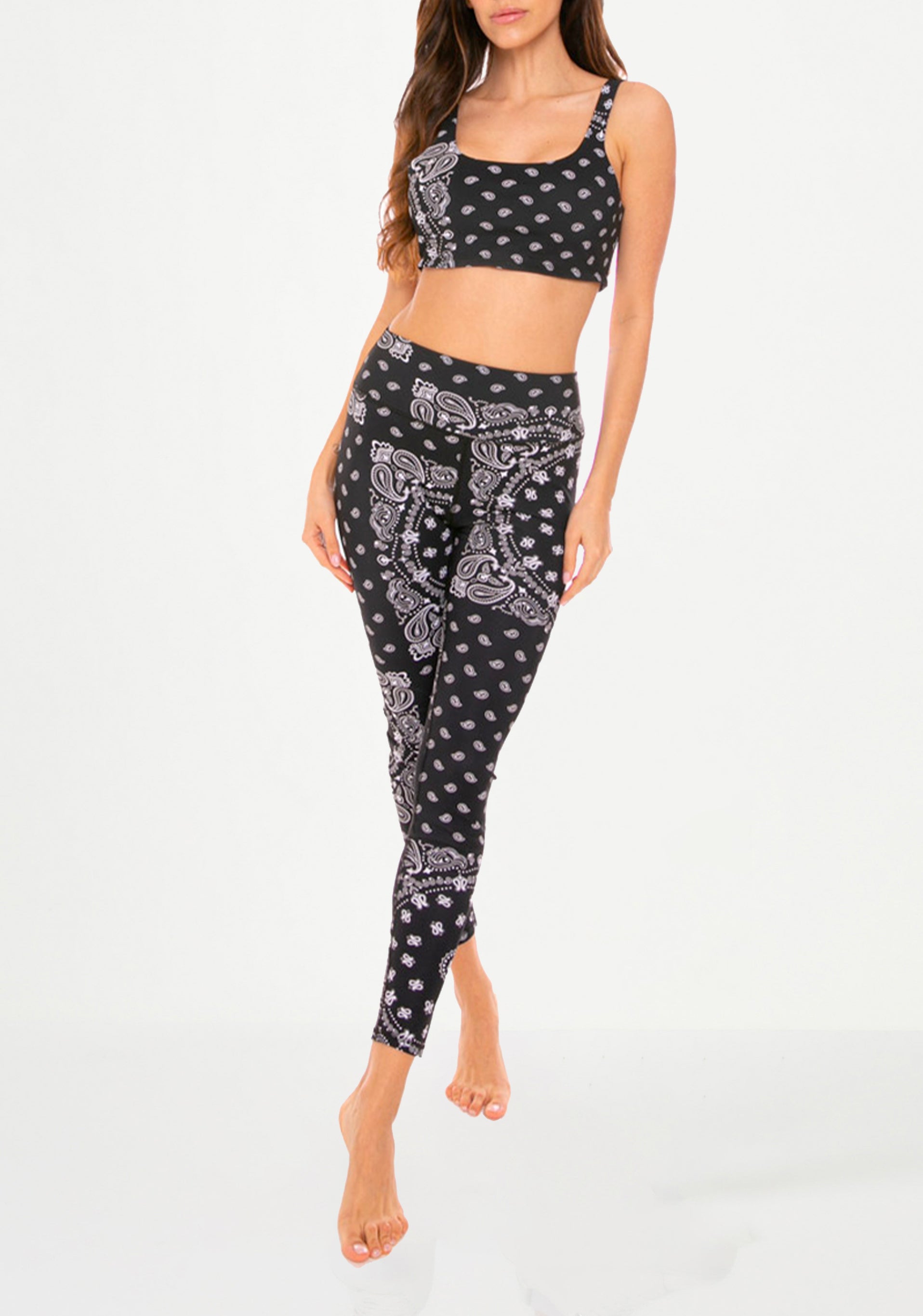 Black bandana printed yoga top and leggings - MC2 Saint Barth