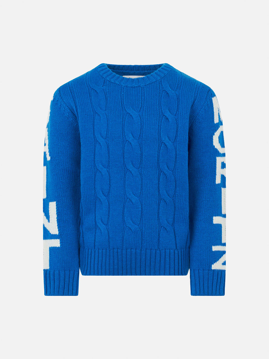 Boy bluette cable knit sweater Bergen Jr. with Saint Moritz jacquard - MC2 Saint Barth