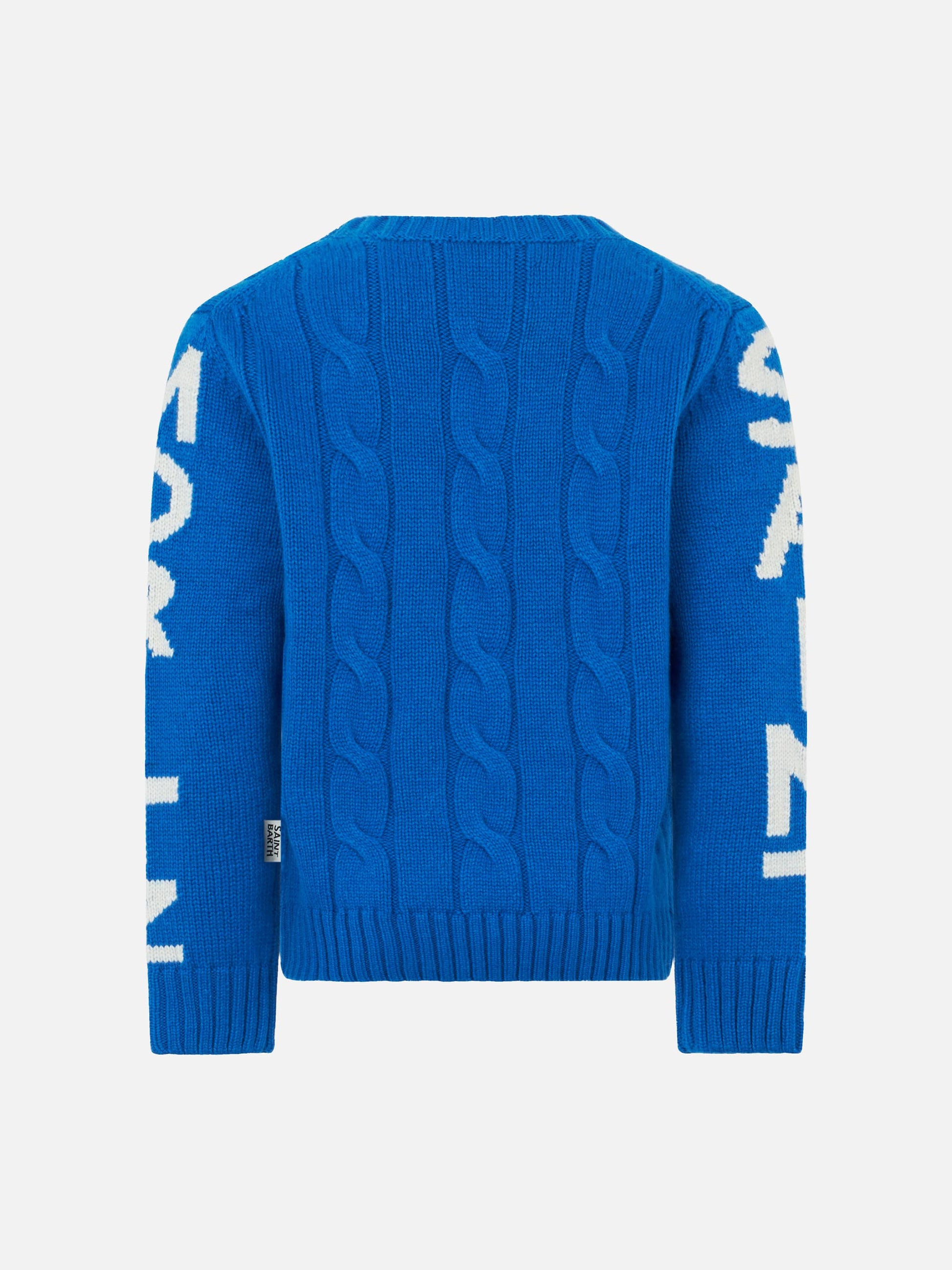 Boy bluette cable knit sweater Bergen Jr. with Saint Moritz jacquard - MC2 Saint Barth