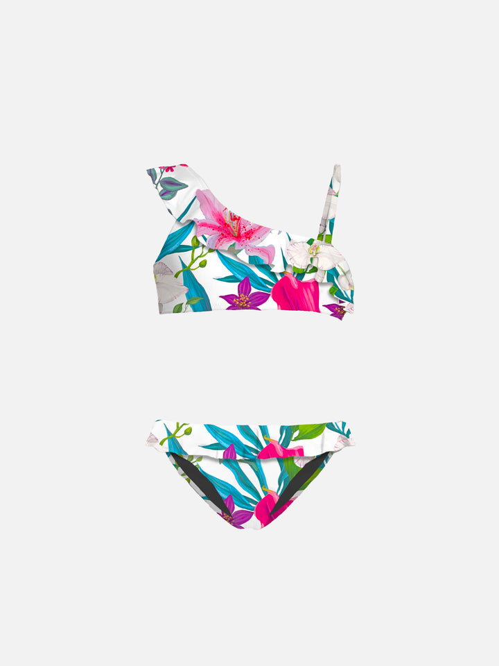 Einschultriger Bikini für Mädchen mit Rüschen