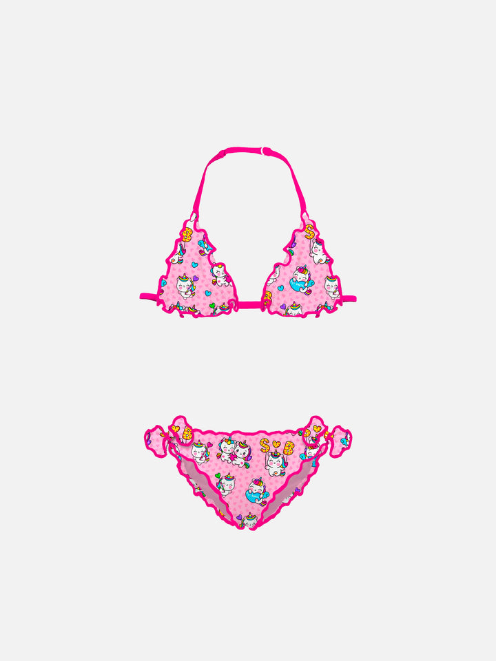 Girl triangle bikini with unicorn print - MC2 Saint Barth