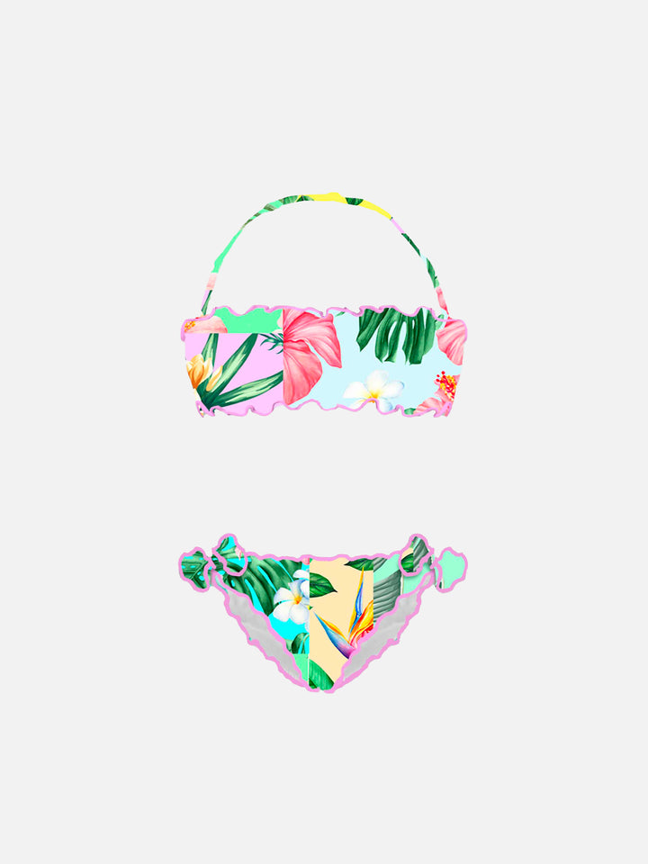 Girl bandeau bikini with flower print - MC2 Saint Barth