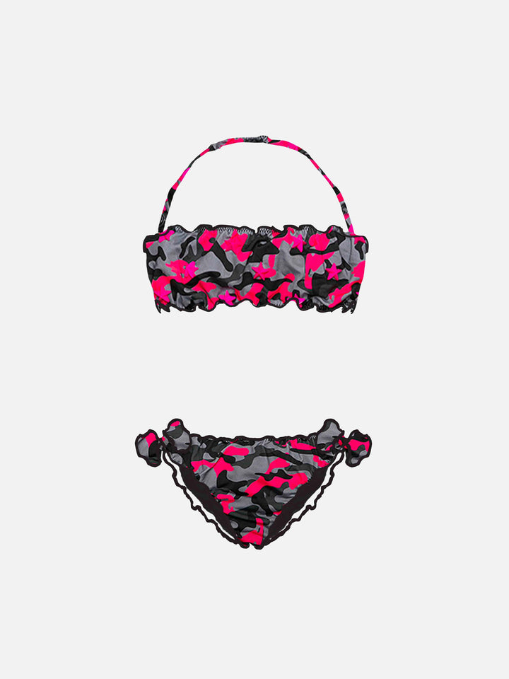 Girl bandeau bikini with fucsia mimetic print - MC2 Saint Barth
