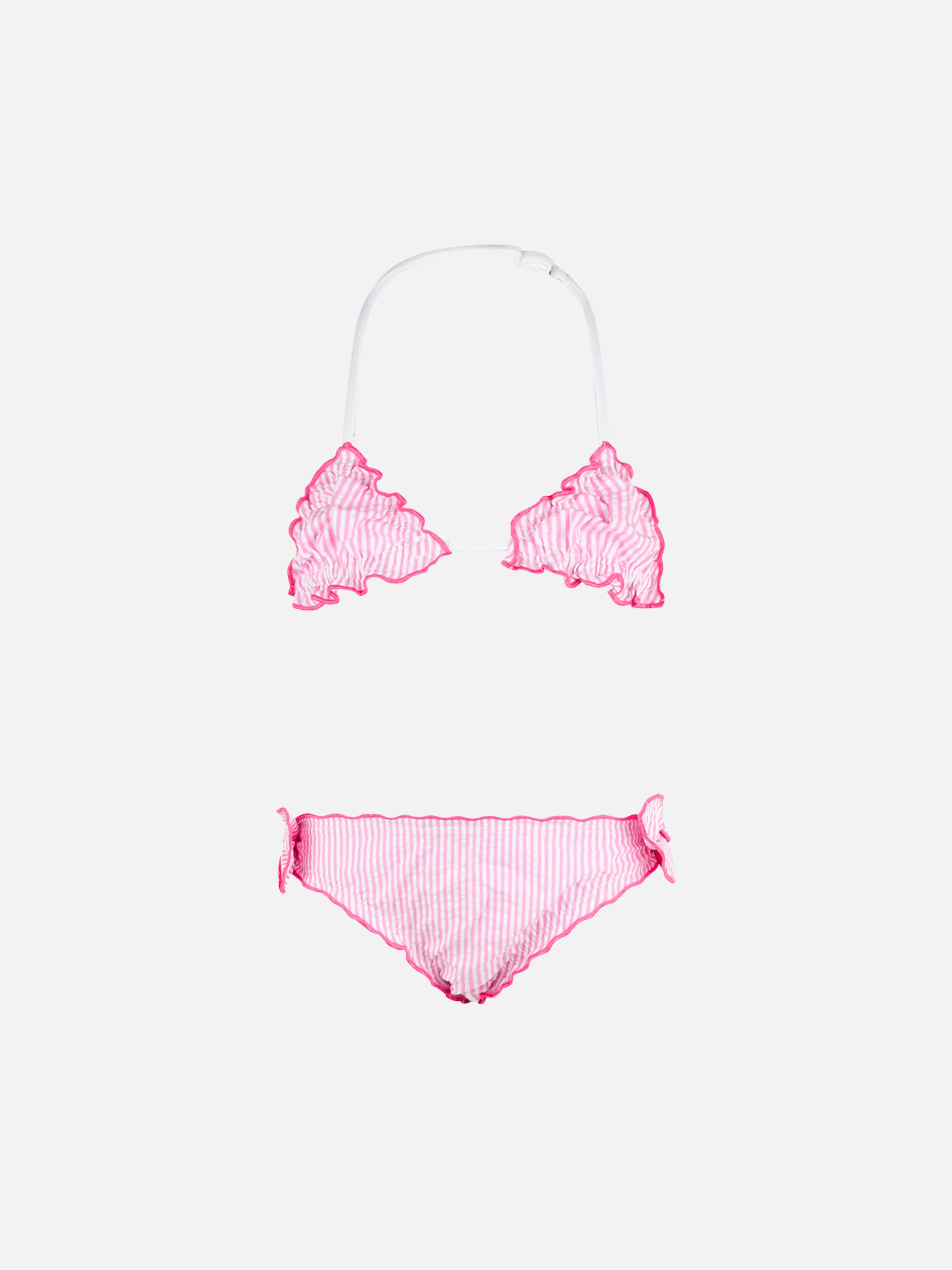 Girl triangle seersucker bikini with stripes - MC2 Saint Barth