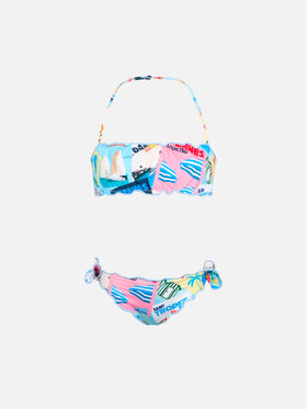 Girl postcard print bandeau classic bikini Emy - MC2 Saint Barth