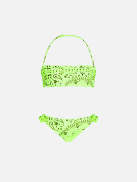 Girl bandeau bikini with fluo yellow bandanna print - MC2 Saint Barth