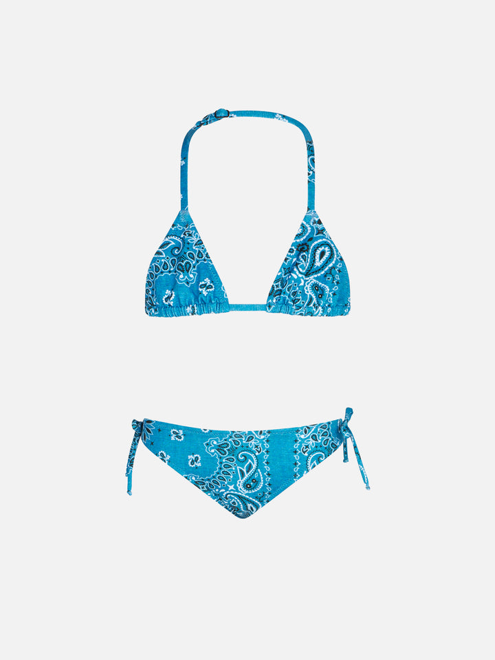 Girl triangle bikini with denim bandanna print - MC2 Saint Barth