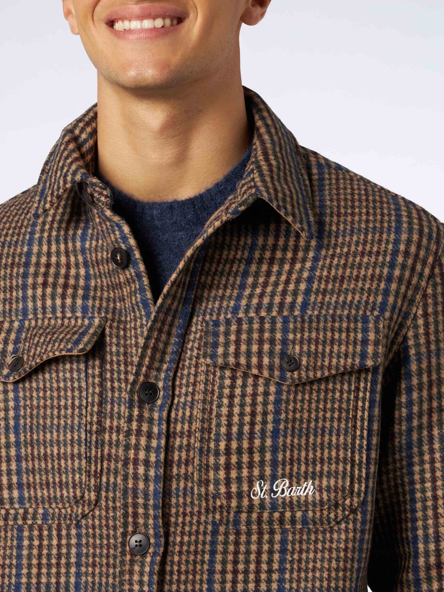 Man wooly Prince of Wales overshirt with pockets and patches - MC2 Saint Barth