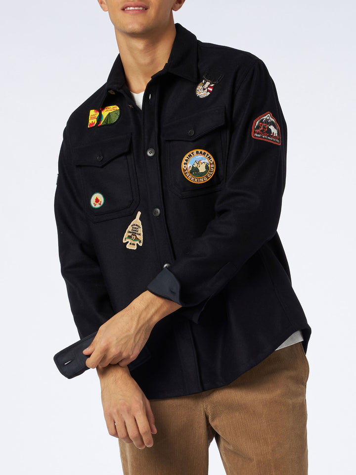 Man wooly blue overshirt with pockets and patches - MC2 Saint Barth